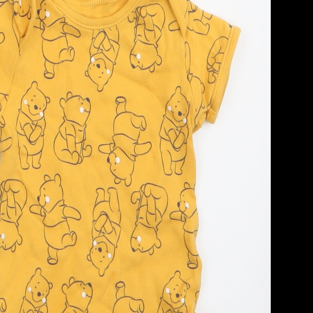 Disney at George Boys Yellow Animal Print Cotton Romper One-Piece Size 12-18 Months  Snap - Pooh Bear