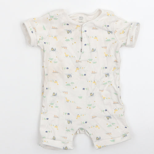 Fred & Flo Boys White Animal Print Cotton Romper One-Piece Size 3-6 Months  Snap - Ducks Snails Bees Apples Clouds