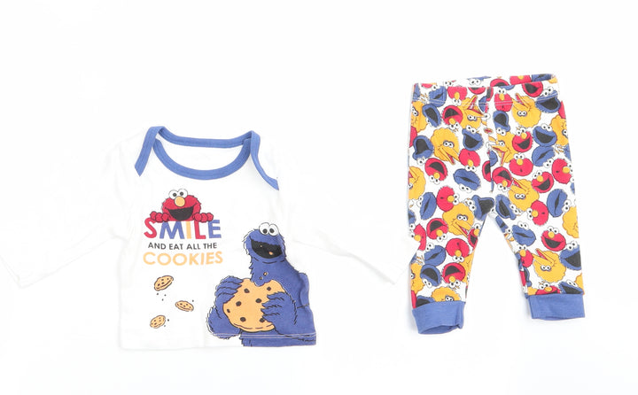 Sesame Street Boys Multicoloured Animal Print Cotton  Pyjama Set Size 0-3 Months  Pullover - Smile and eat all the cookies