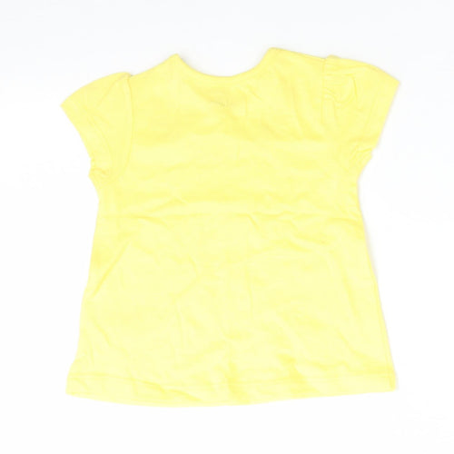 Nutmeg Girls Yellow Floral Cotton Basic T-Shirt Size 3-6 Months Round Neck Snap - Embroidered daisies around front neck