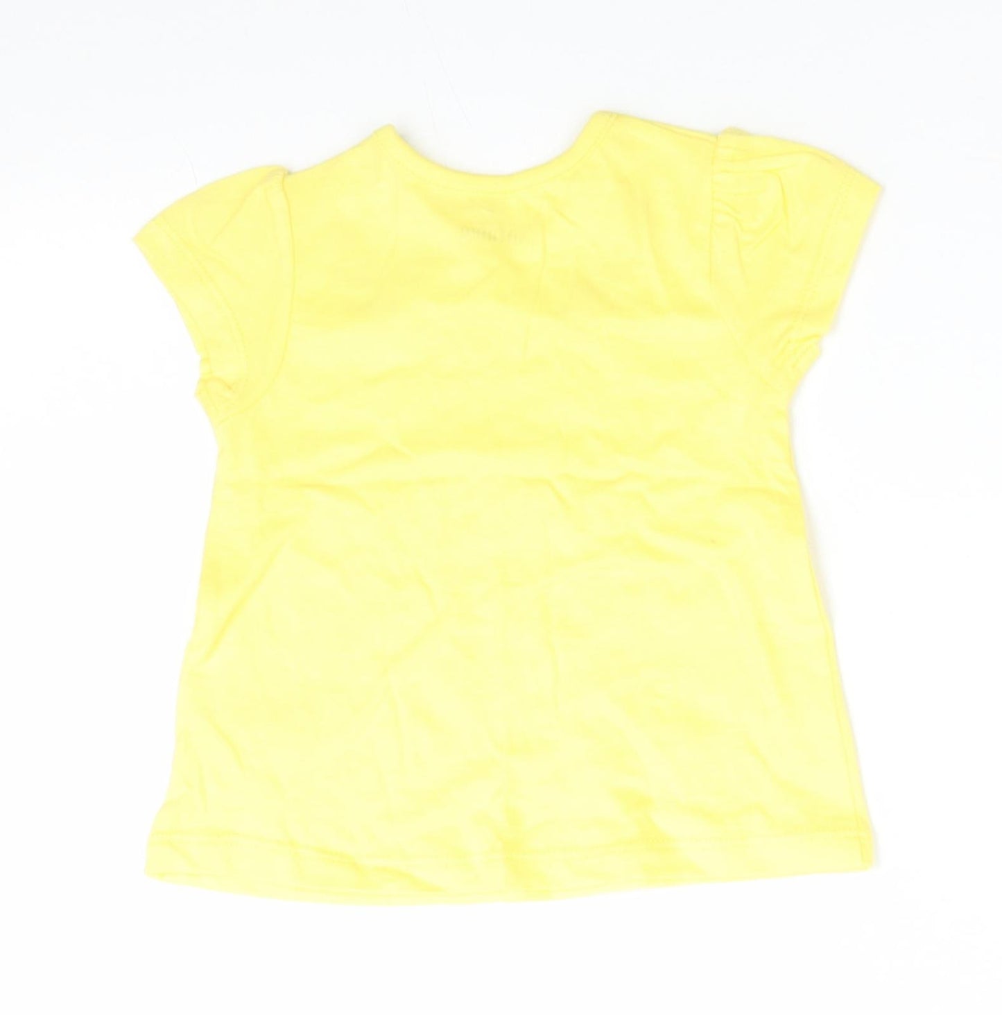 Nutmeg Girls Yellow Floral Cotton Basic T-Shirt Size 3-6 Months Round Neck Snap - Embroidered daisies around front neck