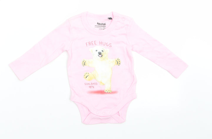 Neutral Girls Pink Animal Print Cotton Romper One-Piece Size 3-6 Months  Snap - Polar Bear Free Hugs Pale pink