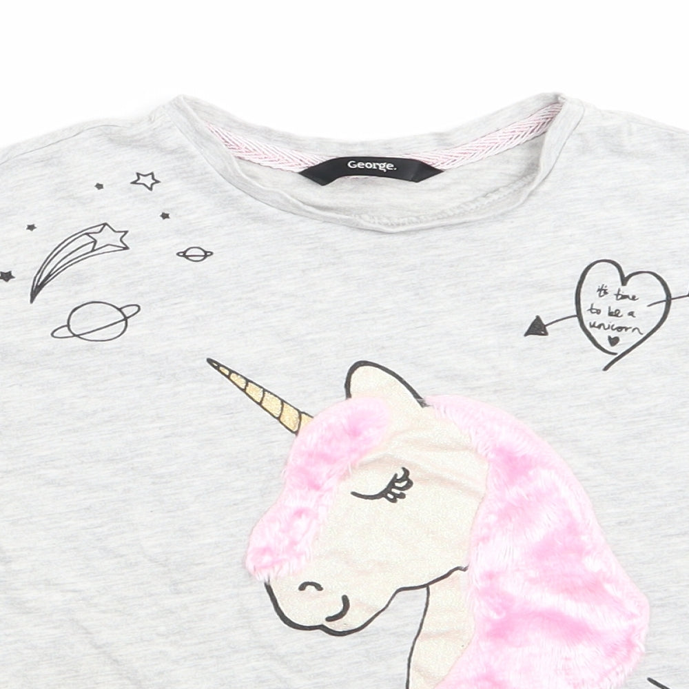 George Girls Green Animal Print Cotton Basic T-Shirt Size 5-6 Years Round Neck Pullover - Unicorn Stay Magical Pink fluffy mane