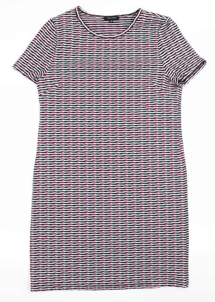New Look Womens Multicoloured Geometric Polyester A-Line Size 10 Round Neck Pullover - Black Blue White Burgandy Block pattern