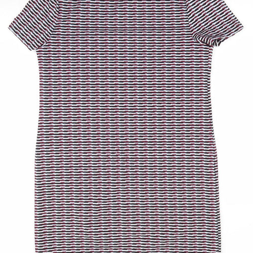 New Look Womens Multicoloured Geometric Polyester A-Line  Size 10  Round Neck Pullover - Black Blue White Burgandy Block pattern