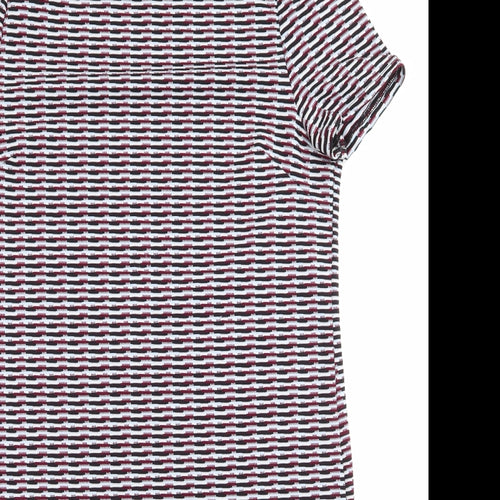 New Look Womens Multicoloured Geometric Polyester A-Line  Size 10  Round Neck Pullover - Black Blue White Burgandy Block pattern