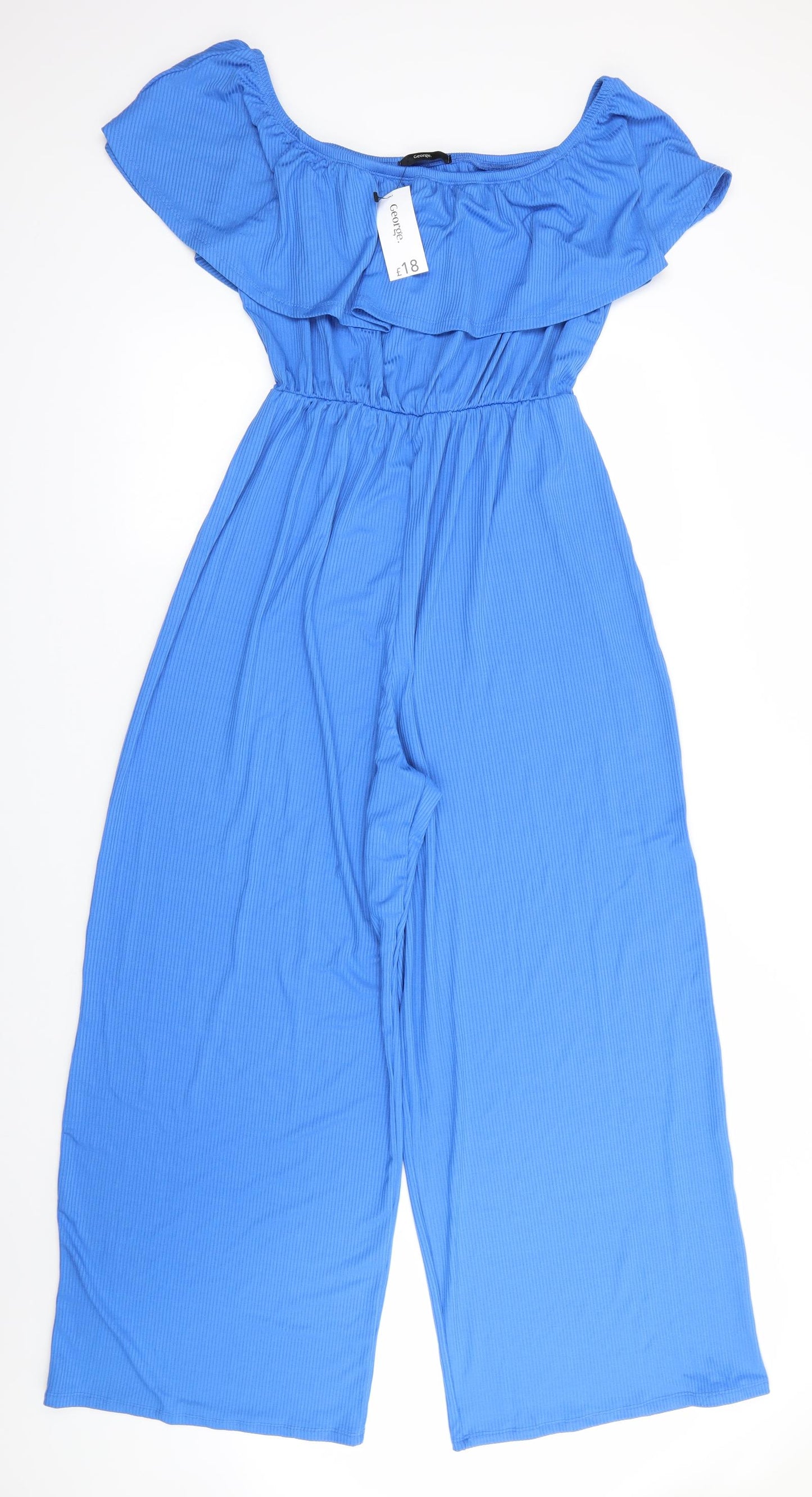 George Womens Blue  Polyester Jumpsuit One-Piece Size 14 L29 in Pullover - Sky Blue Rib effect finish