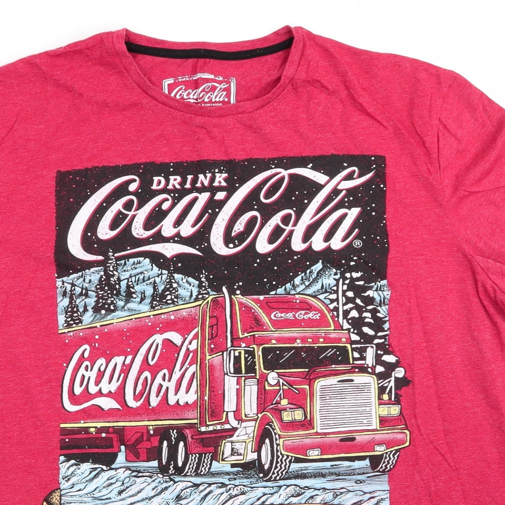 Coca-Cola by F&F Mens Red  Polyester  T-Shirt Size 2XL Round Neck  - Holidays Are Coming Christmas