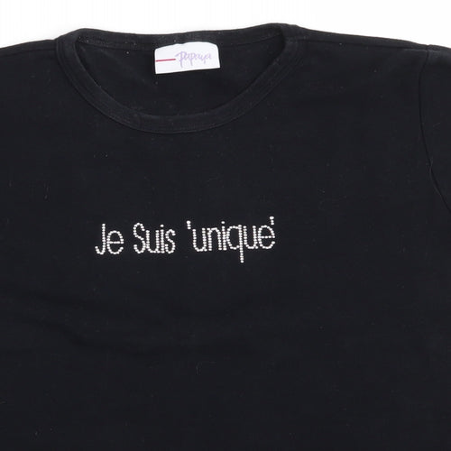 Papaya Womens Black   Basic T-Shirt  Round Neck - Je Suis 'unique'