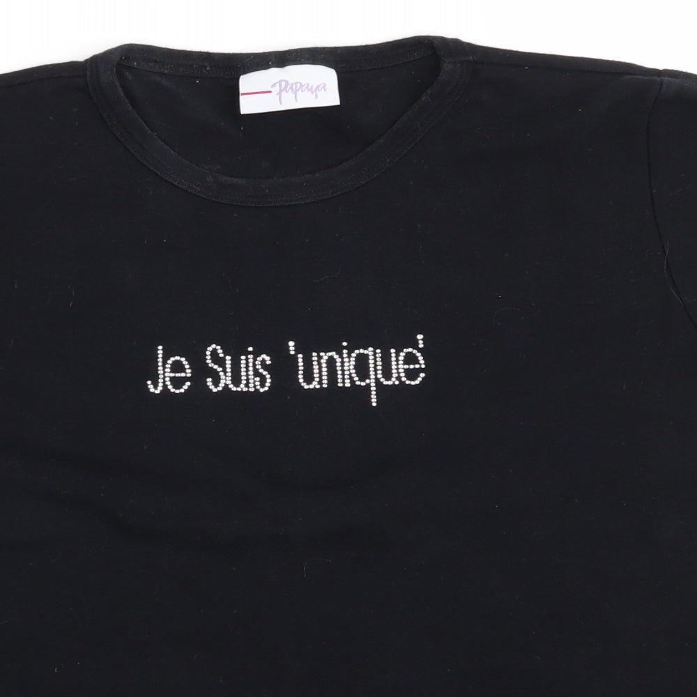 Papaya Womens Black   Basic T-Shirt  Round Neck - Je Suis 'unique'
