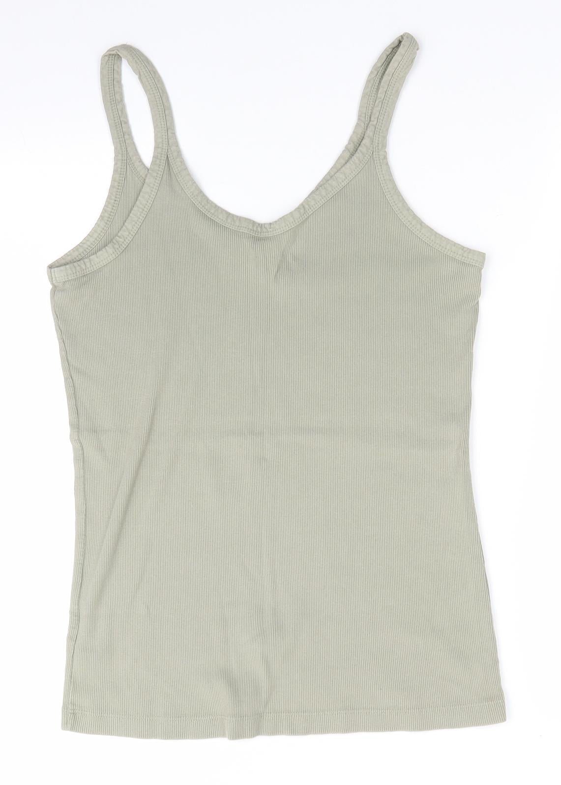 Evie Womens Green  Cotton Basic Tank Size 22 V-Neck - Rib effect Sage Green