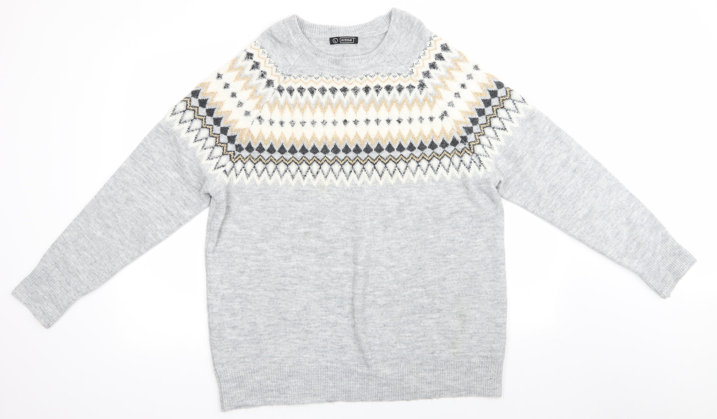 Avenue Womens Grey Round Neck Argyle/Diamond Acrylic Pullover Jumper Size L   - Light Grey mix