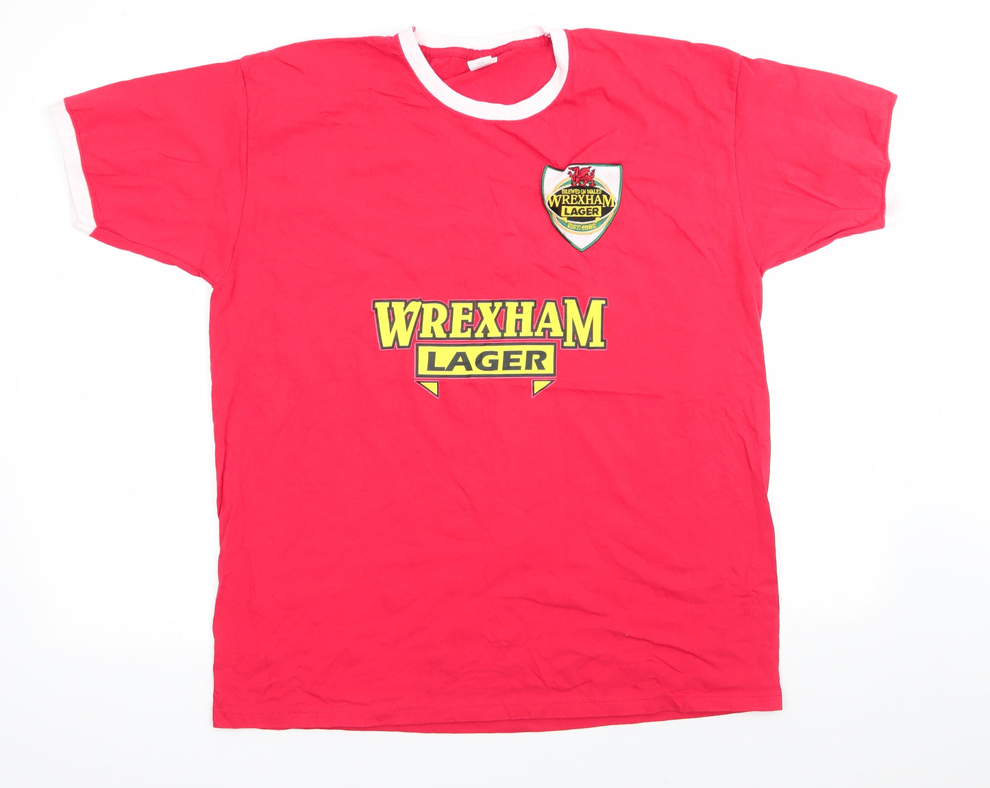Fruit of the Loom Mens Red  Cotton  T-Shirt Size XL Round Neck  - Wrexham Lager