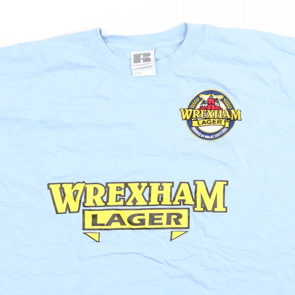 Russell Mens Beige  Cotton  T-Shirt Size M Round Neck  - Wrexham Lager Pale Blue