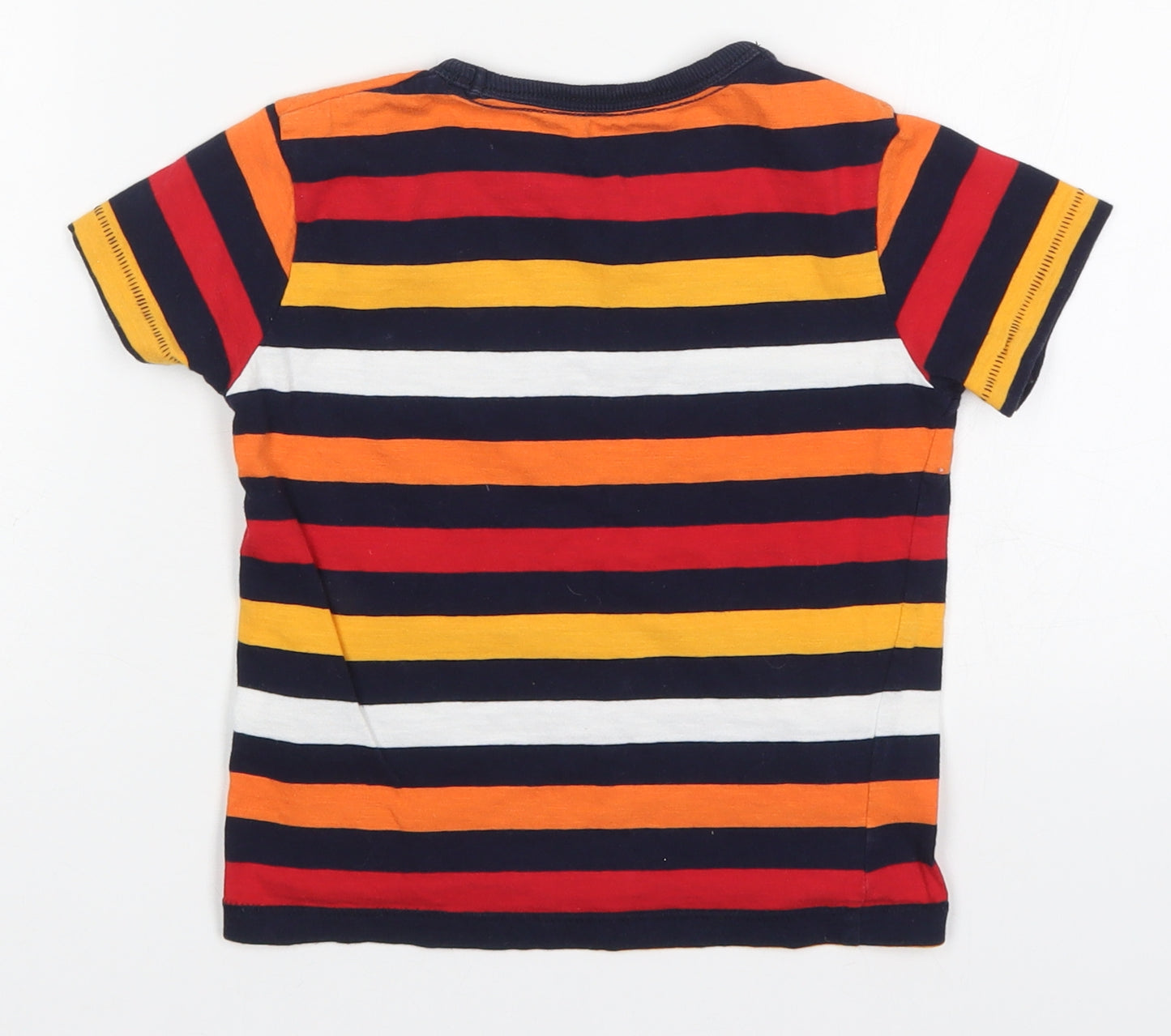 Blue Zoo Boys Multicoloured Striped Cotton Basic T-Shirt Size 3-4 Years Round Neck Pullover - Truck