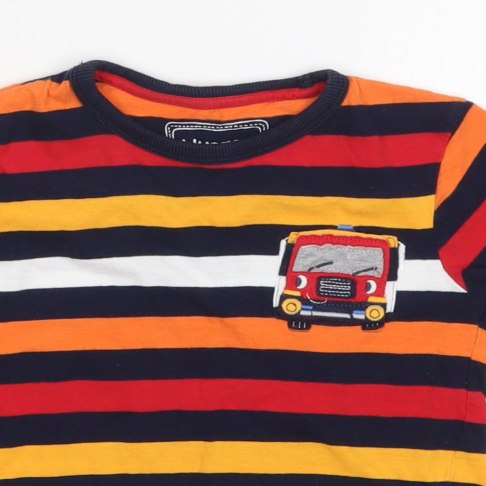 Blue Zoo Boys Multicoloured Striped Cotton Basic T-Shirt Size 3-4 Years Round Neck Pullover - Truck