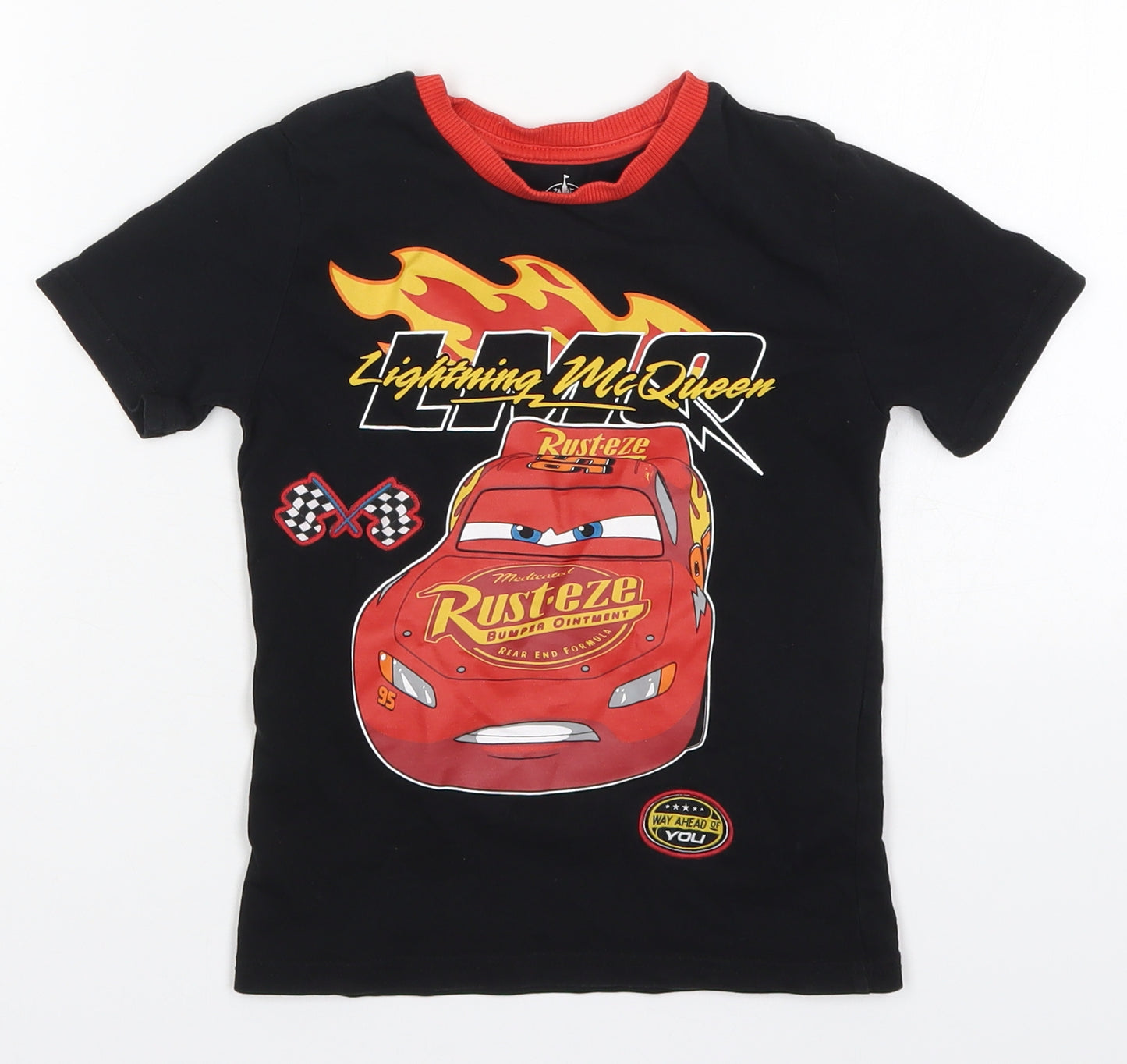 Preworn Boys Black  Cotton Basic T-Shirt Size 4 Years Crew Neck Pullover - Lightning McQueen