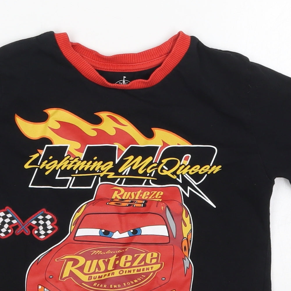 Preworn Boys Black  Cotton Basic T-Shirt Size 4 Years Crew Neck Pullover - Lightning McQueen