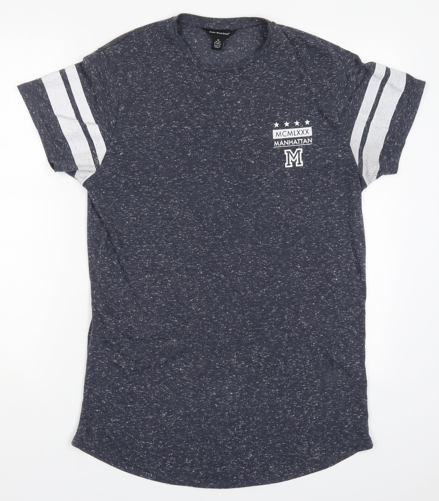 Cedar Wood State Mens Blue  Polyester  T-Shirt Size M Crew Neck  - Manhattan