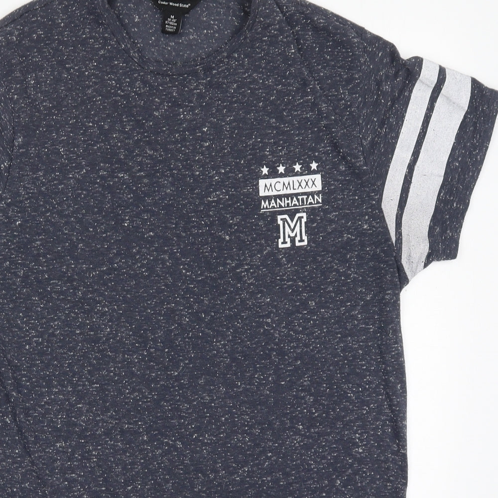 Cedar Wood State Mens Blue  Polyester  T-Shirt Size M Crew Neck  - Manhattan