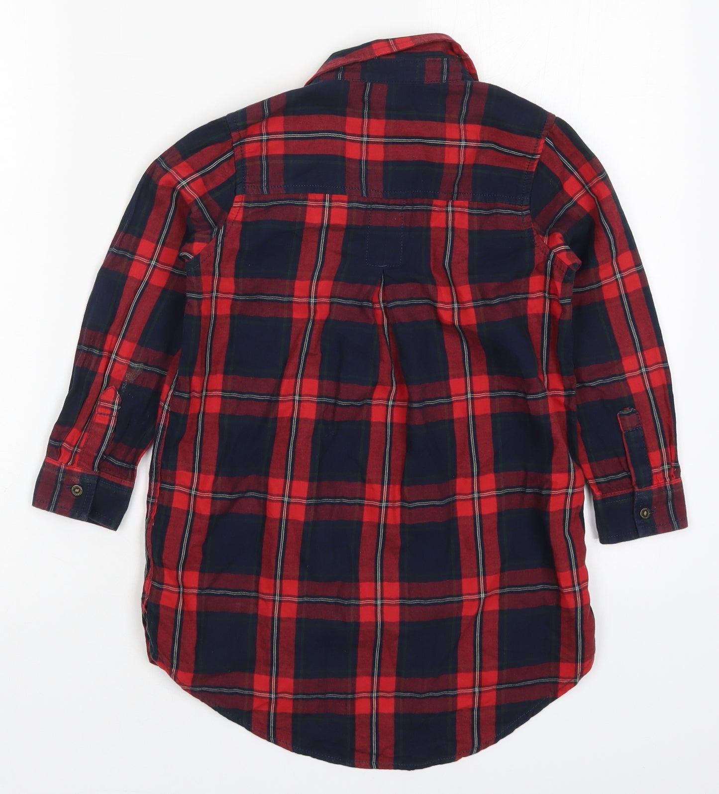NEXT Girls Red Check Cotton Basic Button-Up Size 6 Years Collared Button