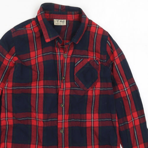 NEXT Girls Red Check Cotton Basic Button-Up Size 6 Years Collared Button