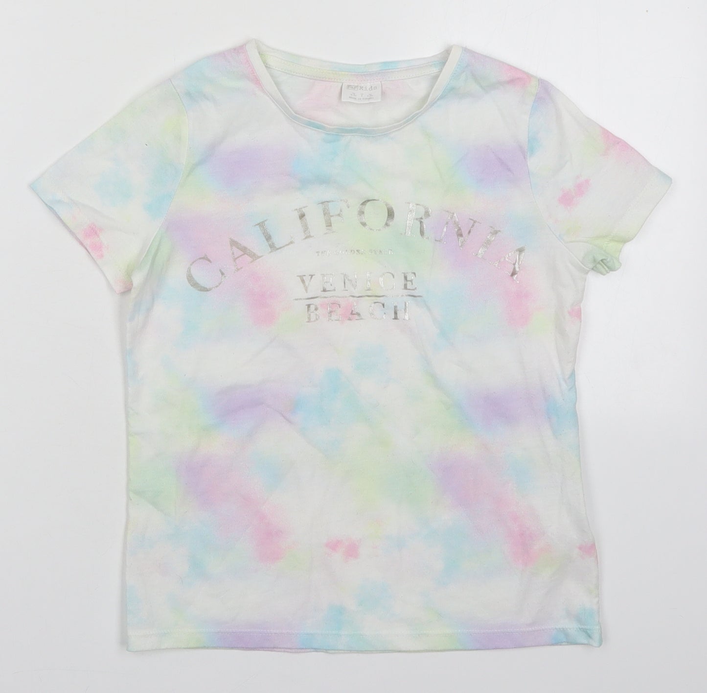 F&F Girls Multicoloured  Polyester Basic T-Shirt Size 8-9 Years Crew Neck Pullover - California Venice Beach Abstract