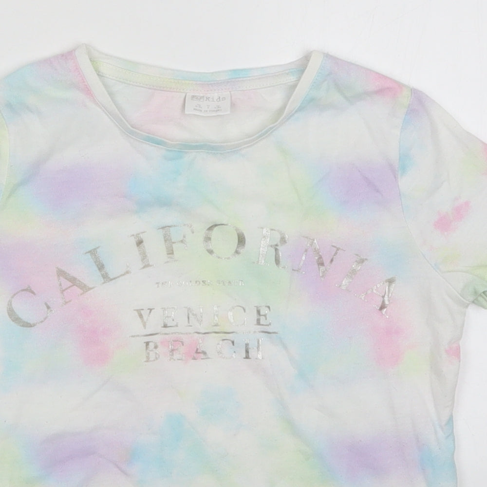 F&F Girls Multicoloured  Polyester Basic T-Shirt Size 8-9 Years Crew Neck Pullover - California Venice Beach Abstract