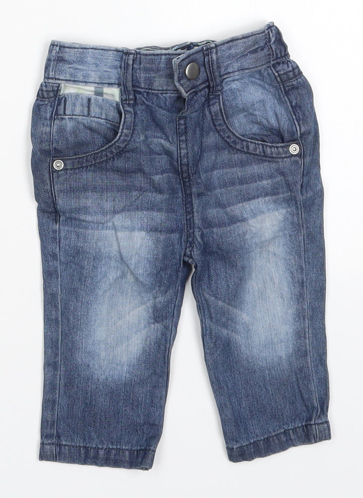 BHS Boys Blue Cotton Capri Jeans Size 3-6 Months Button