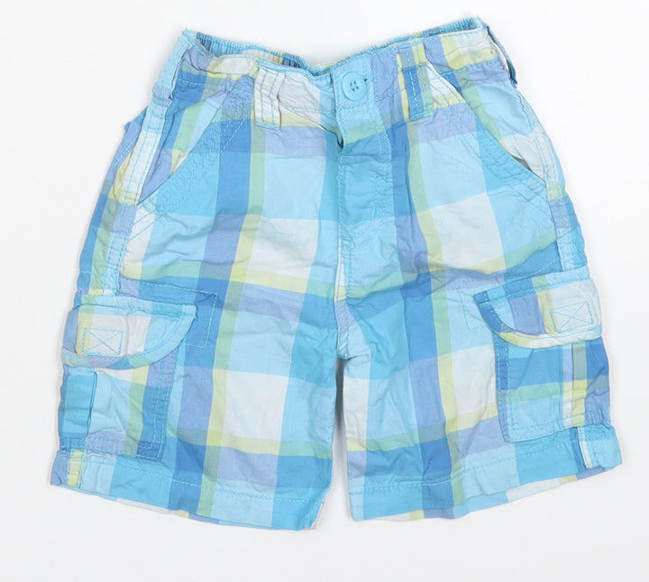 Early Days Boys Blue Check Cotton Cropped Trousers Size 12-18 Months Button