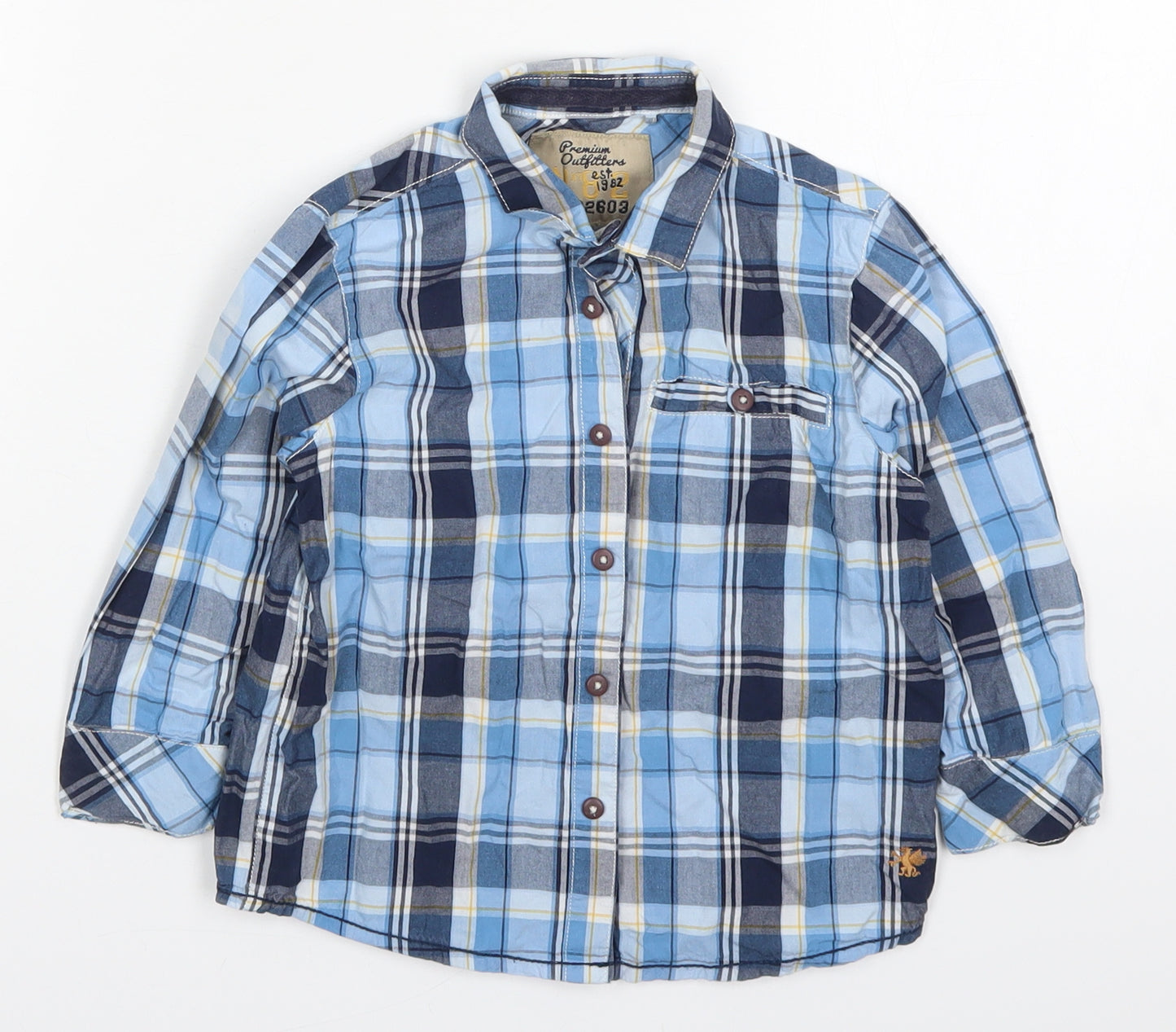 NEXT Boys Blue Check Cotton Basic Button-Up Size 2-3 Years Collared Button