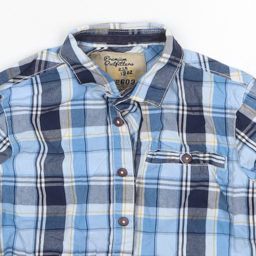 NEXT Boys Blue Check Cotton Basic Button-Up Size 2-3 Years Collared Button
