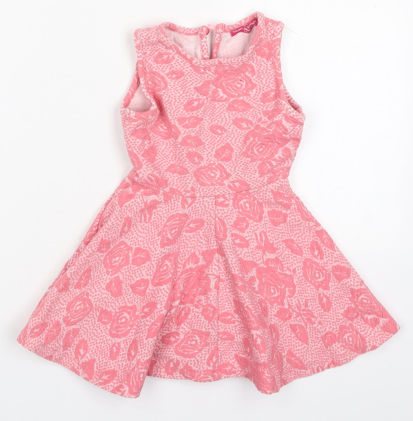 Young Dimension Girls Pink Floral Cotton Kaftan  Size 4-5 Years  Round Neck Button