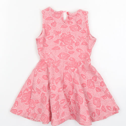 Young Dimension Girls Pink Floral Cotton Kaftan  Size 4-5 Years  Round Neck Button