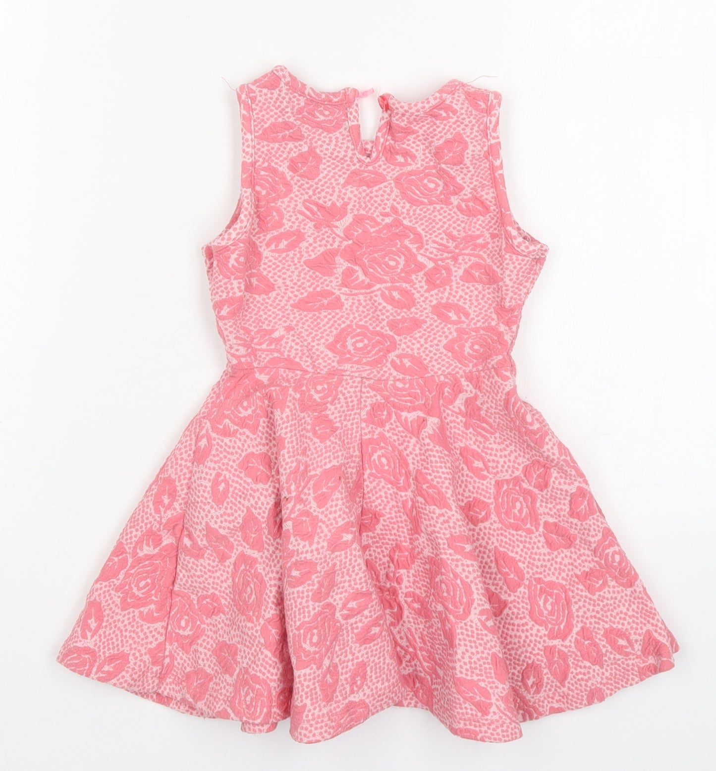 Young Dimension Girls Pink Floral Cotton Kaftan  Size 4-5 Years  Round Neck Button