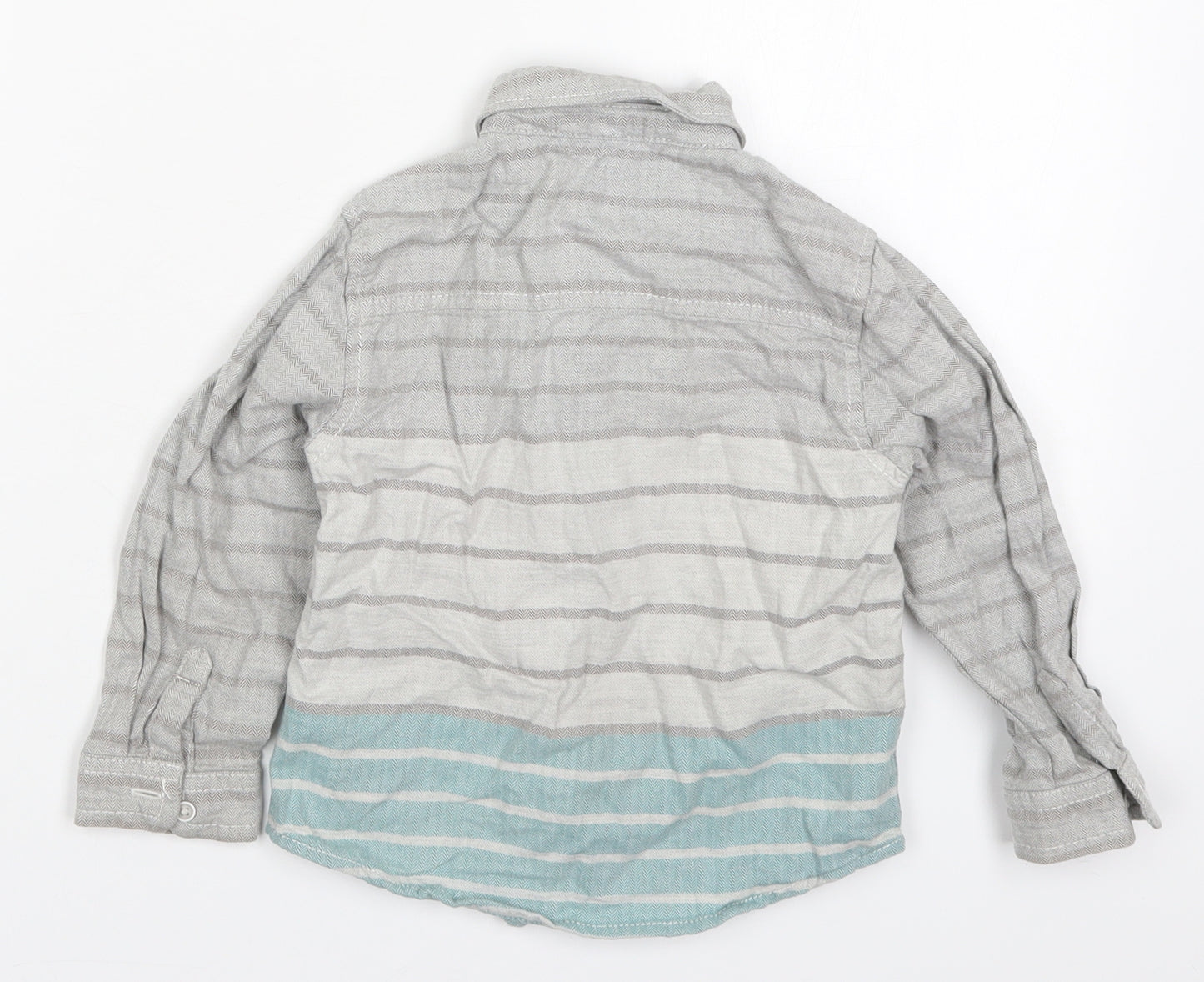 F&F Boys Blue Striped Cotton Basic Button-Up Size 3-4 Years Collared Button - Grey