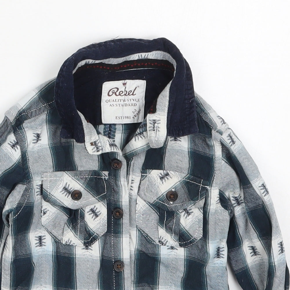 Primark Boys Blue Check Cotton Basic Button-Up Size 2-3 Years Collared Button