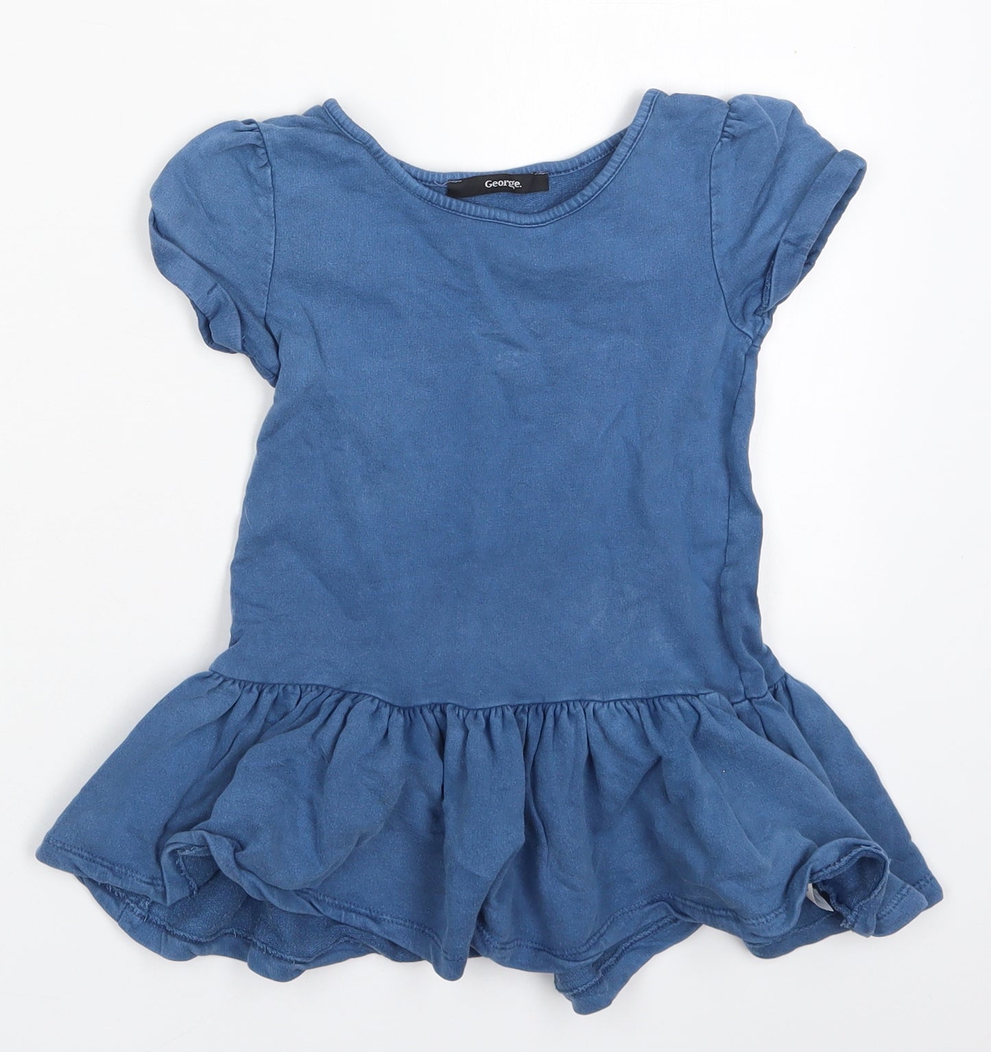 George Girls Blue  Cotton Basic T-Shirt Size 4-5 Years Round Neck Pullover