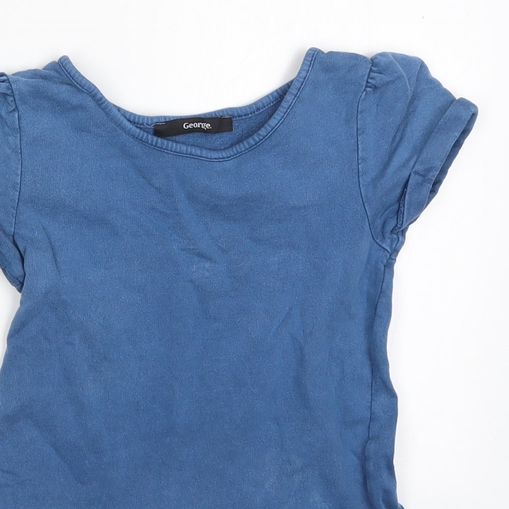 George Girls Blue  Cotton Basic T-Shirt Size 4-5 Years Round Neck Pullover