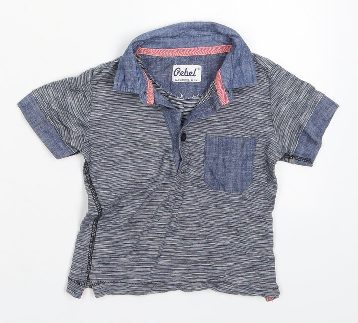 Primark Boys Blue Striped Cotton Basic Polo Size 2-3 Years Collared Pullover