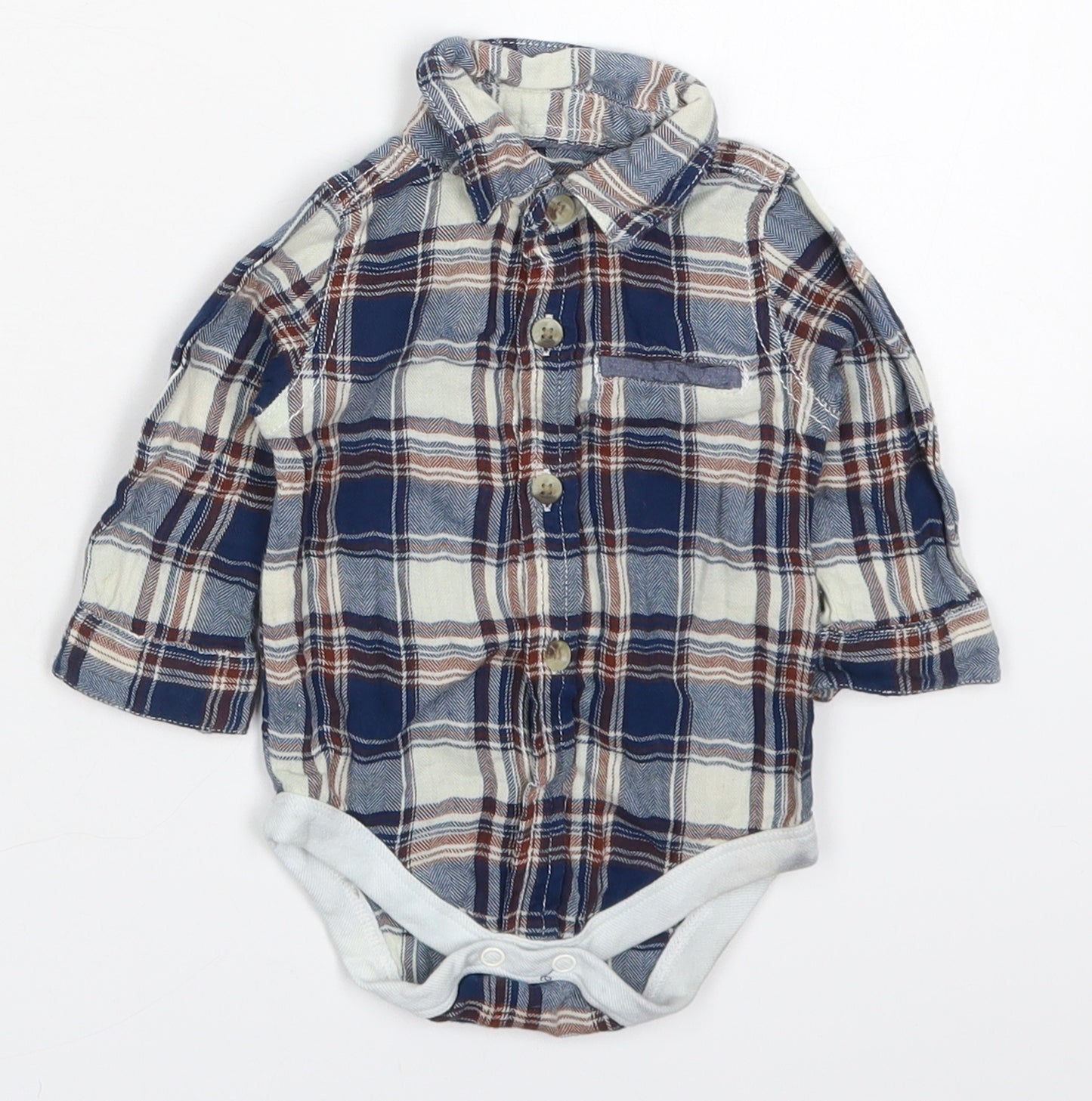 Early Days Boys Blue Check Cotton Babygrow One-Piece Size 3-6 Months  Button