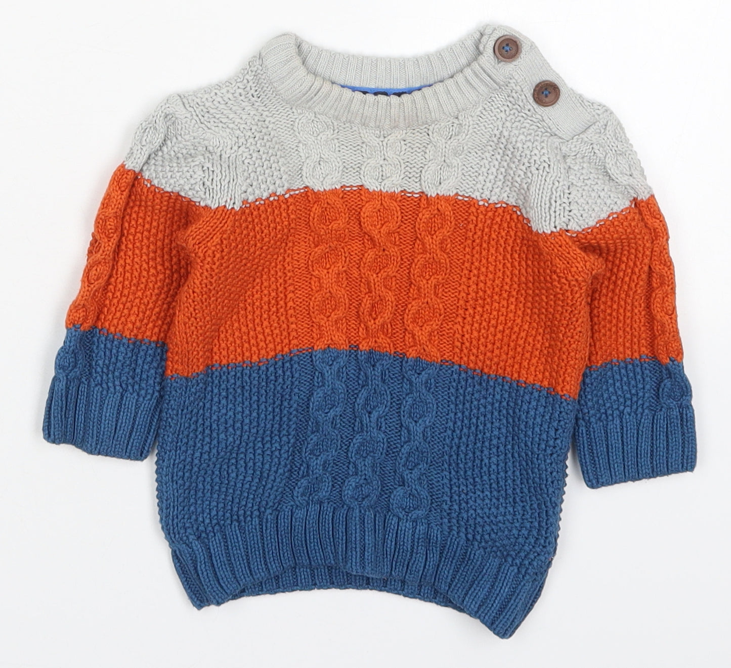 Marks and Spencer Boys Orange Striped Cotton Pullover Jumper Size 6-9 Months  Pullover - Blue