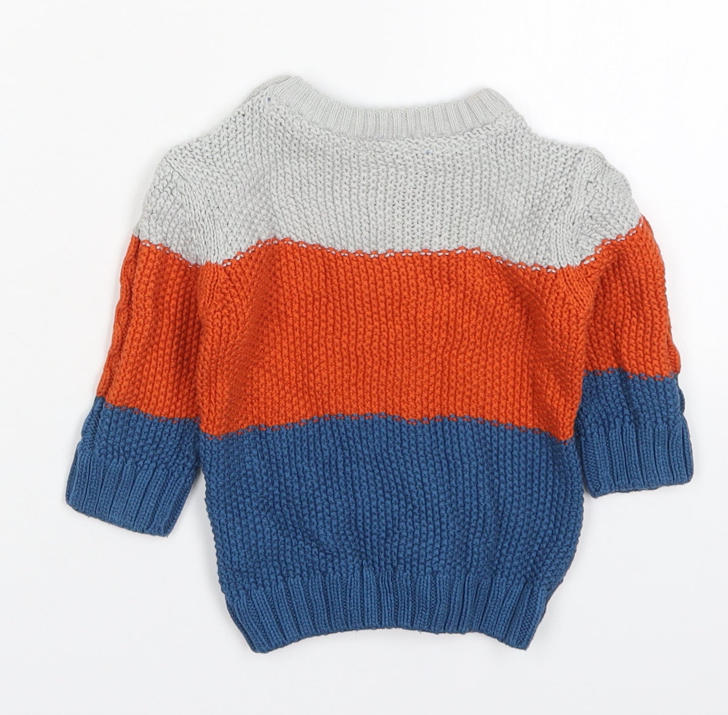 Marks and Spencer Boys Orange Striped Cotton Pullover Jumper Size 6-9 Months  Pullover - Blue
