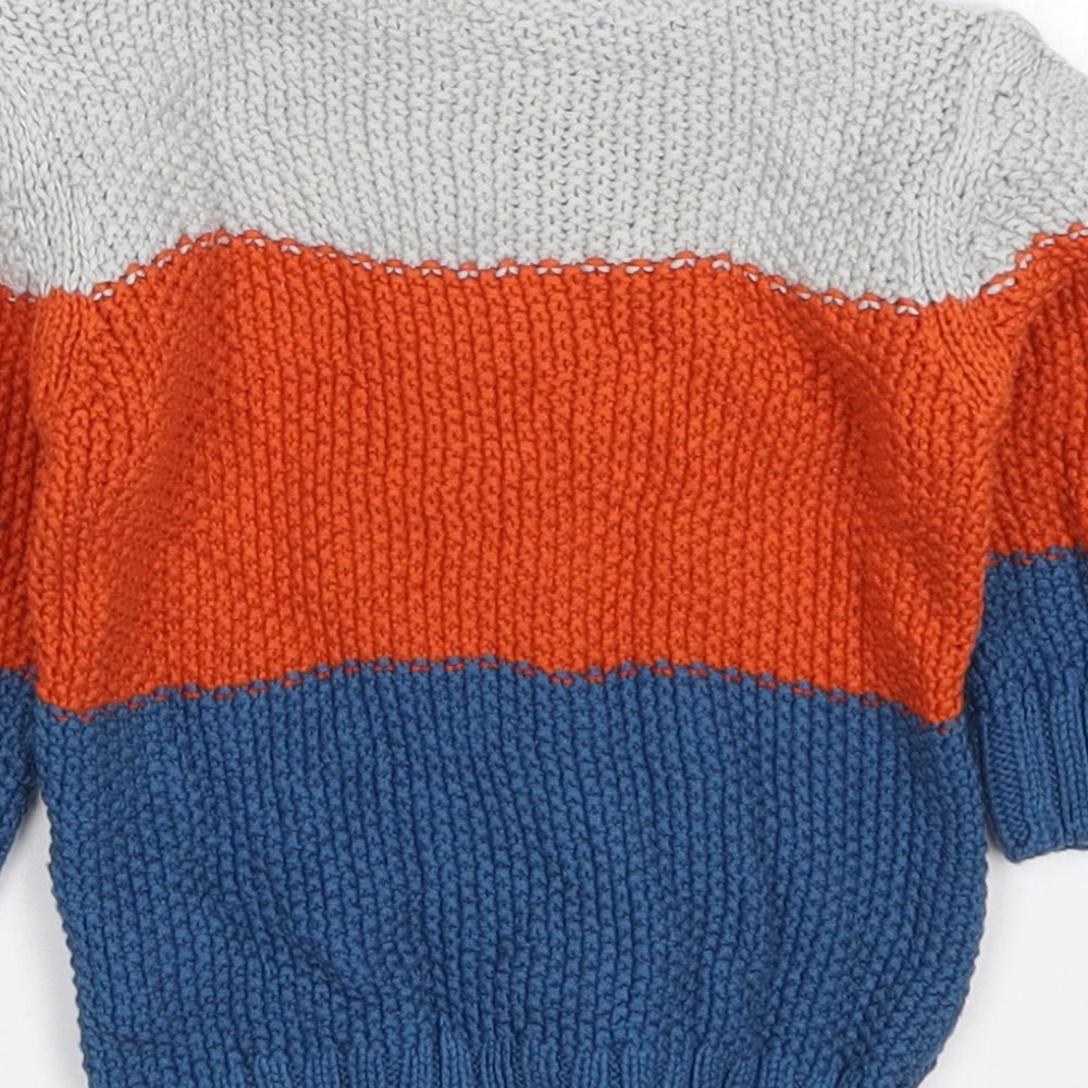 Marks and Spencer Boys Orange Striped Cotton Pullover Jumper Size 6-9 Months  Pullover - Blue