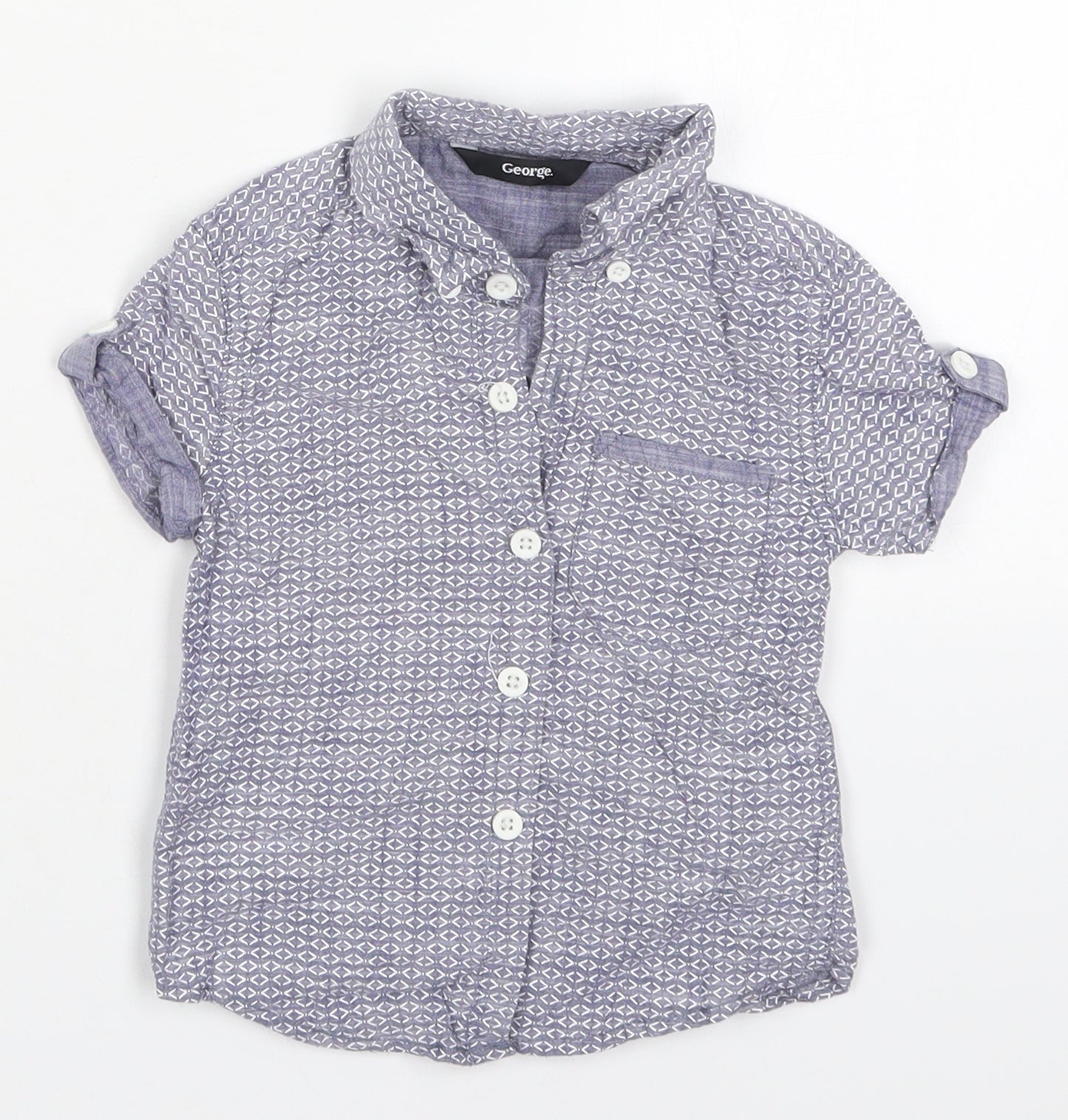 George Boys Blue Geometric Cotton Basic Button-Up Size 12-18 Months Collared Button