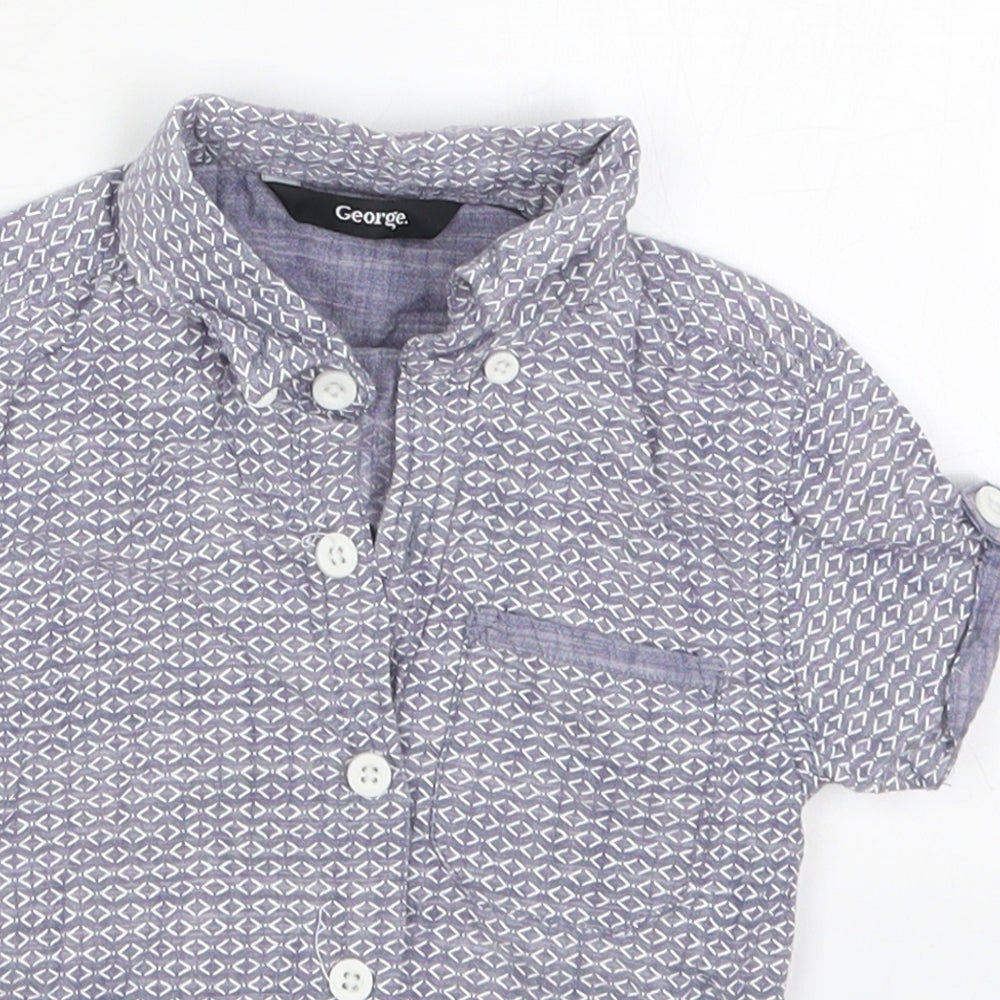 George Boys Blue Geometric Cotton Basic Button-Up Size 12-18 Months Collared Button