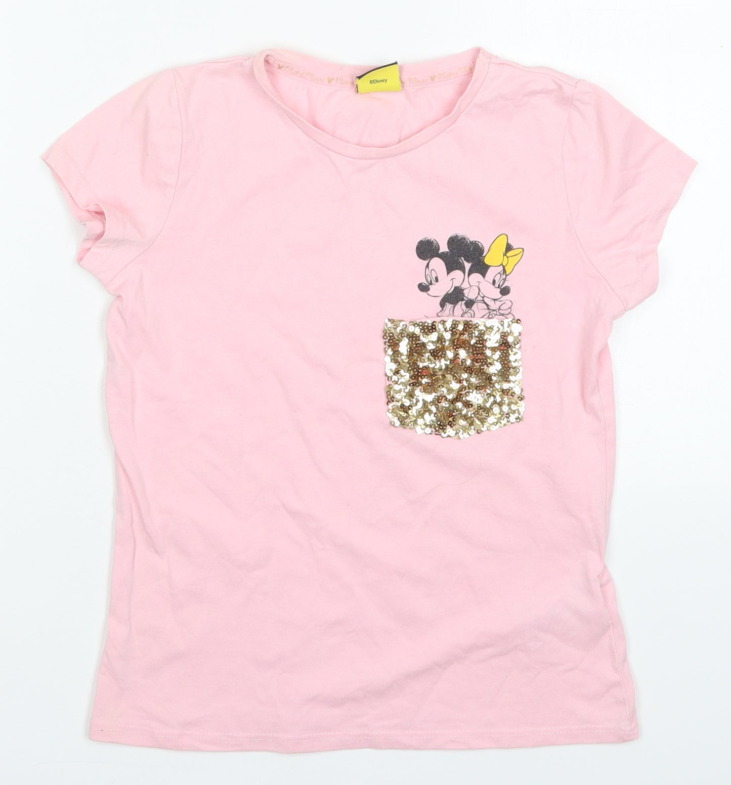 George Girls Pink  Cotton Basic T-Shirt Size 7-8 Years Crew Neck Pullover - Minnie Mouse