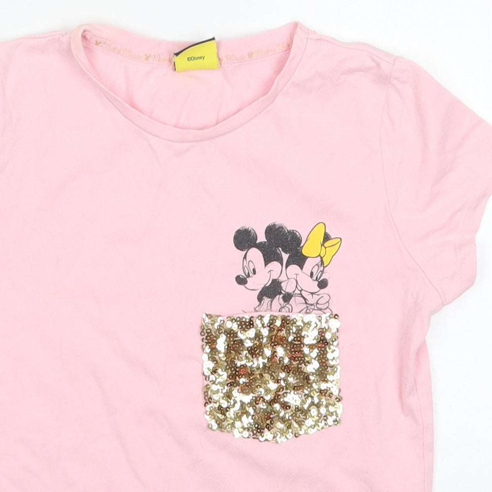 George Girls Pink  Cotton Basic T-Shirt Size 7-8 Years Crew Neck Pullover - Minnie Mouse