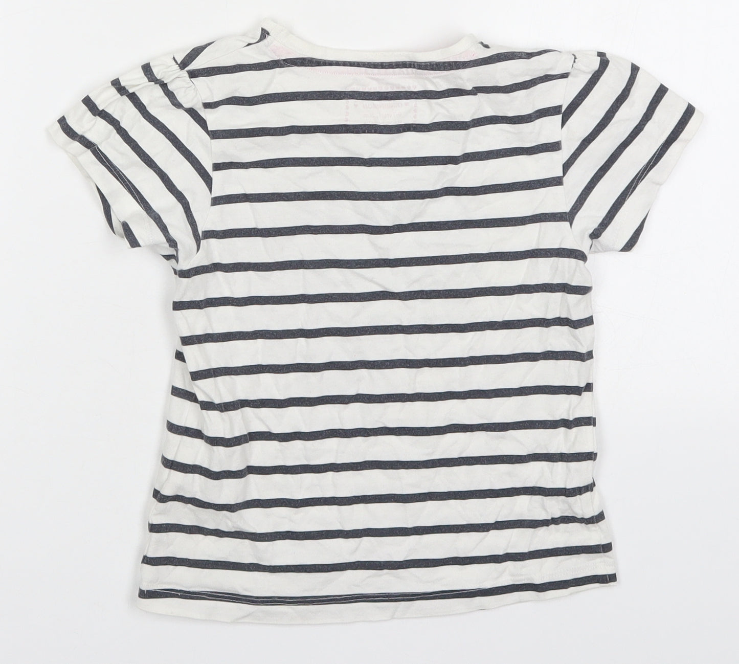Young Dimension Girls White Striped Cotton Basic T-Shirt Size 6-7 Years Round Neck Pullover - Hello Lovely