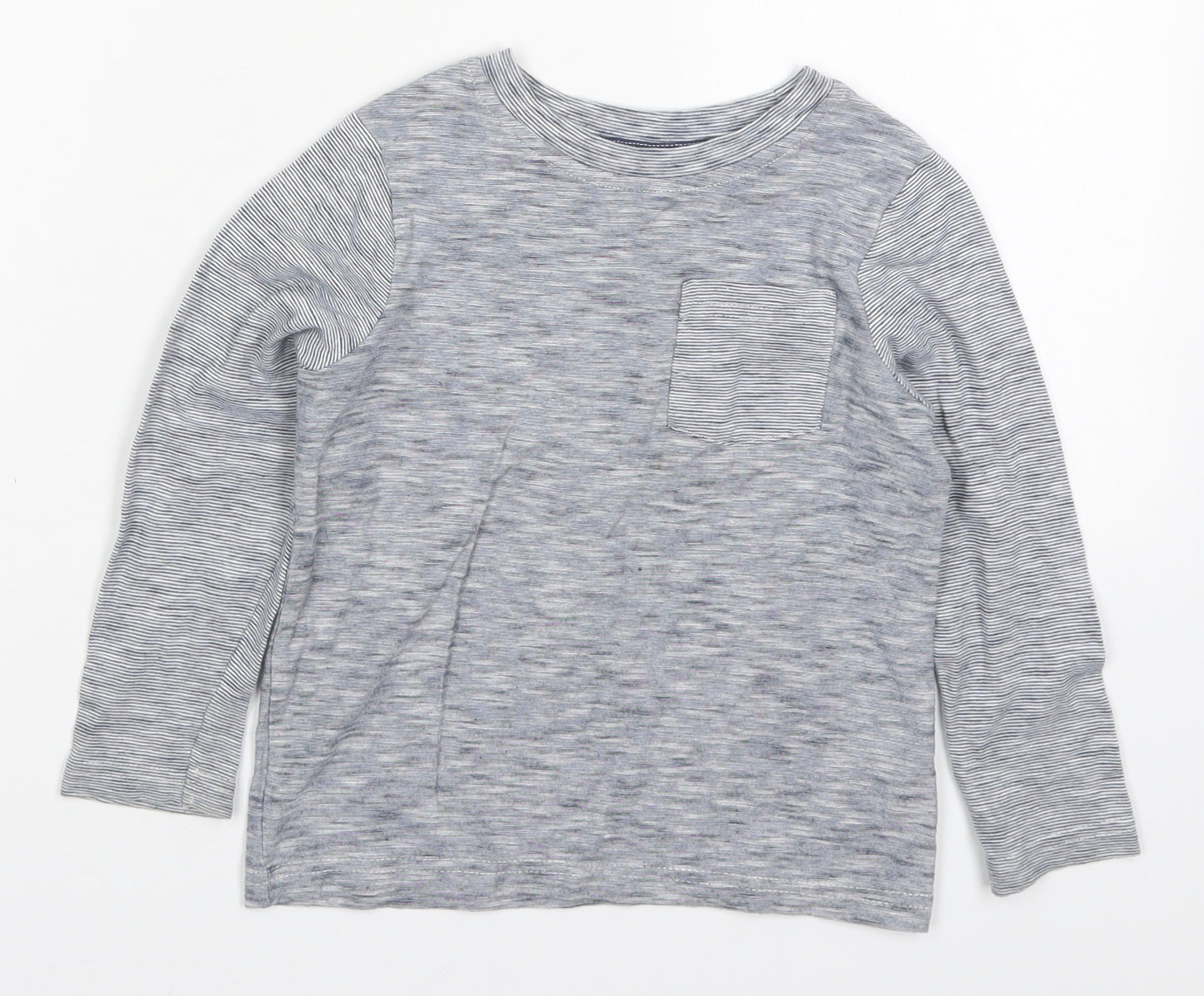 George Boys Blue Striped Cotton Basic T-Shirt Size 3-4 Years Crew Neck Pullover